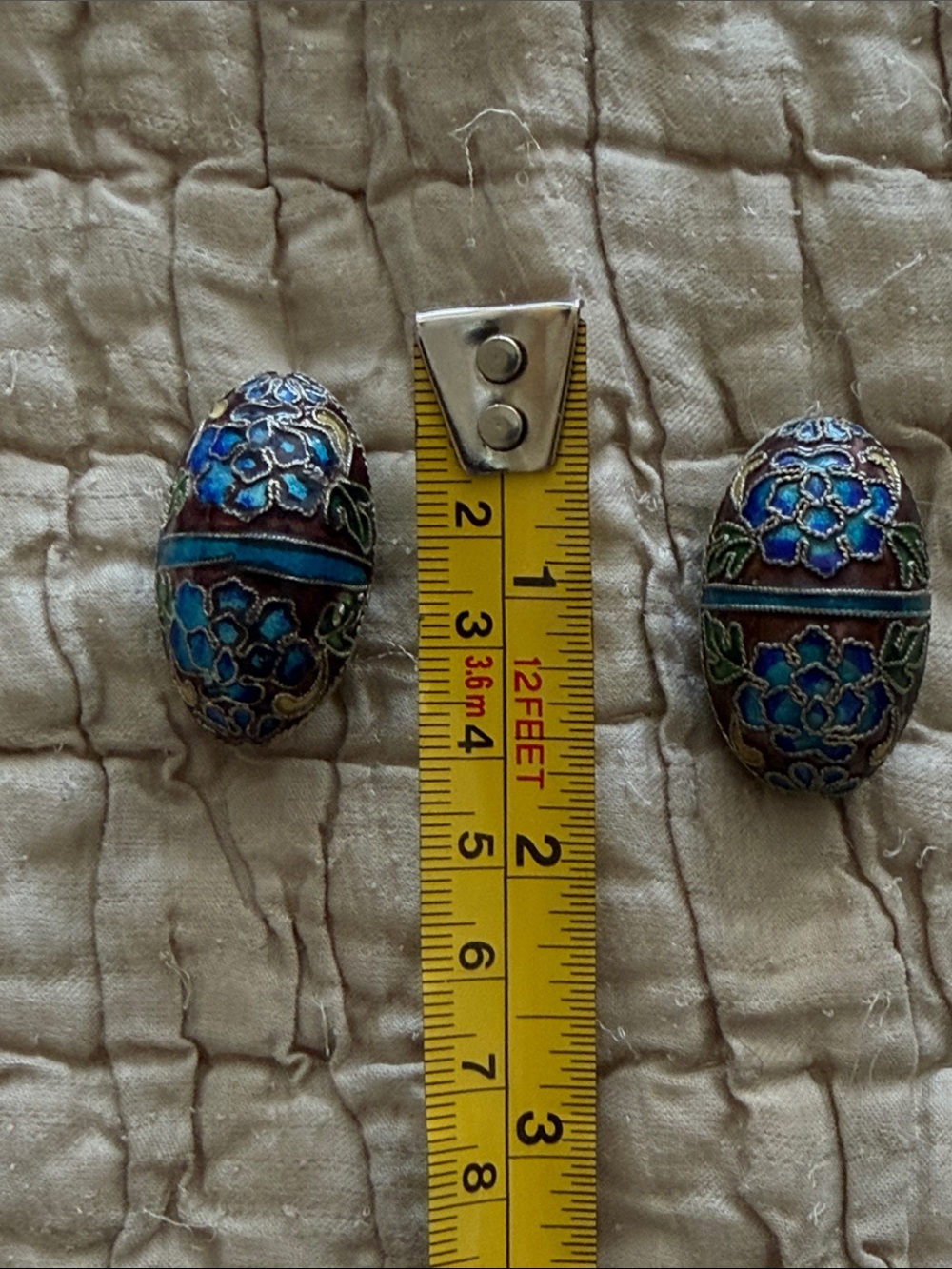 Two beautiful large beads enamel blue lapis turquoise green cloisonné vintage